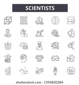 Scientists line icon signs.  Linear vector outline illustration set concept.