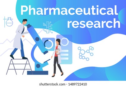 Scientists making pharmaceutical research webpage. Science laboratory, clinical lab, experiments. Research concept. Vector illustration for webpage, landing page