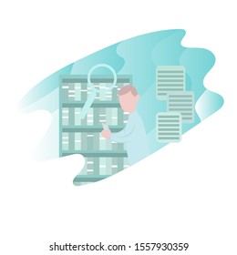 Scientists man  research in library, education concept, high school, collage, master, degree