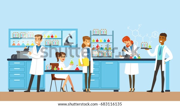 Scientists Man Woman Conducting Research Lab Stock Vector (Royalty Free ...