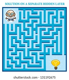 Scientist's Maze Game (help the scientist find the right way to a bright idea) - Maze puzzle with solution
