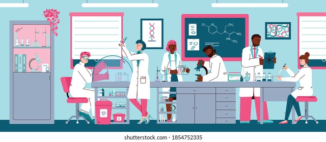 Scientists Men Women Working Chemical Pharmaceutical Stock Vector ...