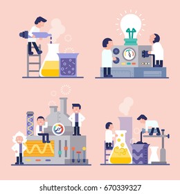  investigación científica en caricaturas de los científicos sobre el laboratorio y el carácter