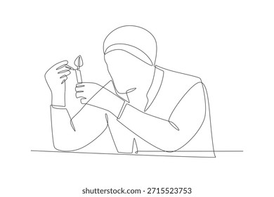 Scientists are researching biotech. Biotech concept one-line drawing