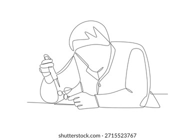 Scientists are researching biotech. Biotech concept one-line drawing