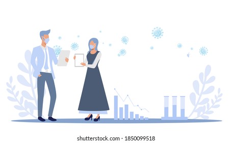 Scientists researching COVID 19.Illustration medical How to prevent covid-19 virus.