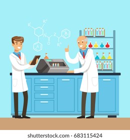 Scientists researching in a lab, interior of science laboratory, vector Illustration