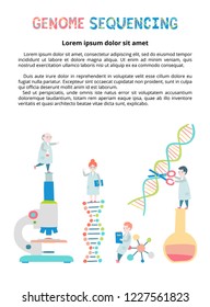 
Scientists set for magazine article. Molecule helix of dna, genome or gene evolution. 
