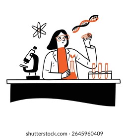 Scientists or students are studying and experimenting on biotechnology. Hand-drawn vector illustration. - Powered by Shutterstock - Get 15% off with code: PIKWIZARD15