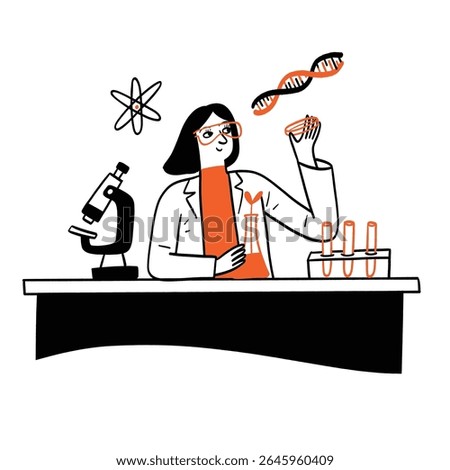 Scientists or students are studying and experimenting on biotechnology. Hand-drawn vector illustration.