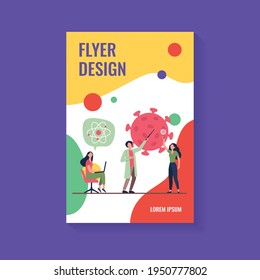 Scientists studying coronavirus. Team of experts doing medical research flat vector illustration. Virus, pandemic, science concept for banner, website design or landing web page