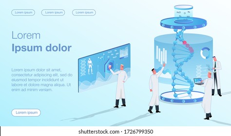 Scientists are studying the DNA chain. The solution of the medical genetic problem. Medicine and genetics vector concept illustration.