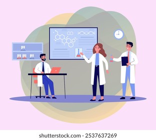 Scientists studying genetic sequencing vector illustration. Doctors discussing high-tech research methods in medicine, detection of rare diseases. Medicine, genetics concept