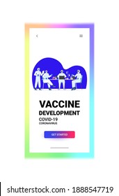 scientists team working together in lab coronavirus vaccine development fight against covid-19 concept vertical copy space full length isolated vector illustration