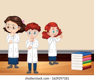 Scientists thinking in the room illustration