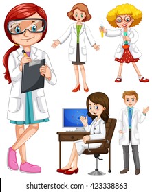 Scientists in white gown illustration