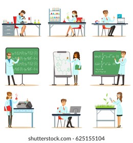 Scientists At Work In A Lab And An Office Series Of Smiling People Working In Academic Science Doing Scientific Research