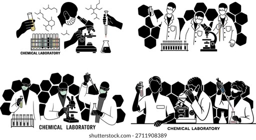 Wissenschaftler arbeiten in chemischen Labor Durchführung von Forschungsexperimenten Illustration
