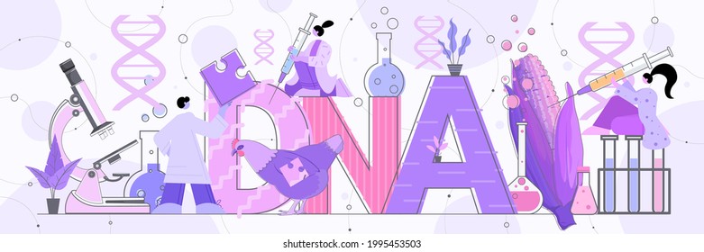 científicos que trabajan con el ADN de los investigadores del maíz y el pollo haciendo experimentos en animales y verduras genéticamente modificados de laboratorio