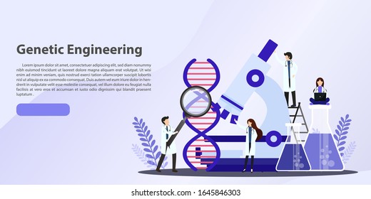 Scientists working with DNA. Doctors doing laboratory research. Medicine and technology. Genetic testing  DNA testing  genetic diagnosis concept. Vector, illustration, esp.