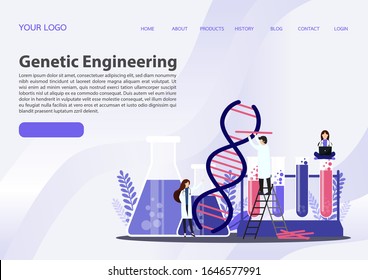 Scientists working with DNA. Doctors doing laboratory research. Medicine and technology. Genetic testing  DNA testing  genetic diagnosis concept. Vector, illustration, esp.