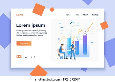 Wissenschaftler, die im Labor gegen Röhren und Vektorgrafiken arbeiten. Forschung, Wissenschaft, Pharmazie. Chemie-Konzept. Kreatives Design für Layouts, Webseiten, Banner