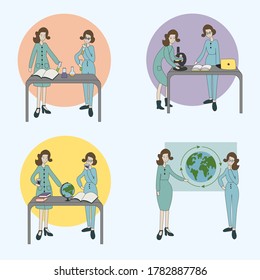 Scientists working in the laboratory flat vector illustration. ecologist saving planet earth