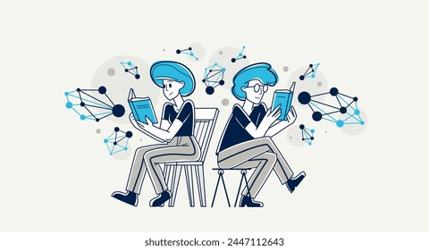 Wissenschaftler arbeiten an einigen wissenschaftlichen Untersuchungen Forschung oder Erfindung, entdecken Moleküle und Lernausbildung, Vektorgrafik Skizze Illustration, Labor.