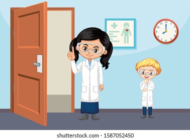 Scientists working in the room illustration