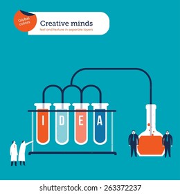 Scientistscreatingaformulatomakeideashappen. Vector illustration Eps10 file. Global colors. Text and Texture in separate layers.