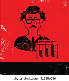 Scientist,test design on red background, grunge vector