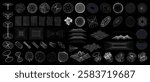 Sci-fi 3D futuristic elements. Geometric spheres, shapes, grids with glitch, deformation, liquid effect. Wireframe 3D spaces, mechanical drawings, Sci-fi shapes, landscape of the area. Vector graphic