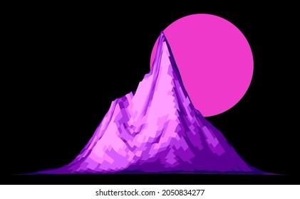 Sci-fi the 80's style mountain landscape. Retrofuturistic vector illustration.