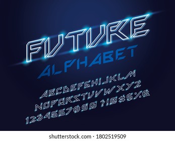 Sci-fi abstract alphabet design with uppercase, numbers and symbols