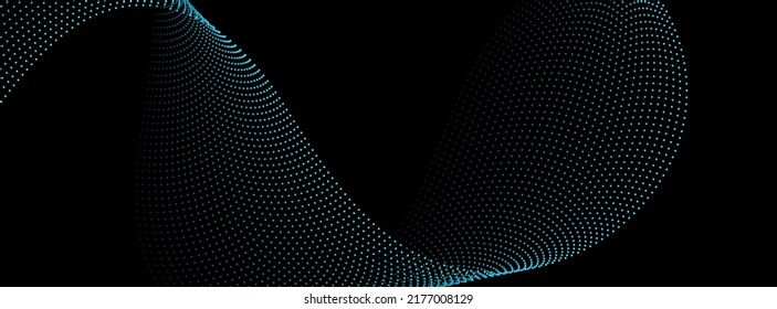 Sci-fi abstract blue background with dotted curved wavy lines. Technology futuristic vector design