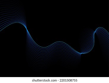 Sci-fi abstract blue background with dotted curved wavy lines. Technology futuristic vector design