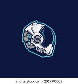Sci-fi alien helmet modern style with dark background cartoon symbol logo style line art illustration design vector