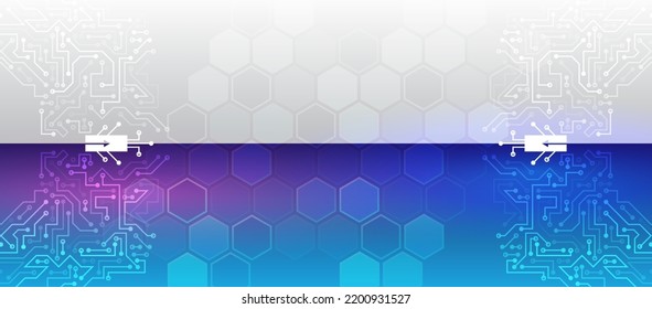 Sci-fi, artificial intelligence, an engineering concept. Blue and grey high-tech background. Two-color modern design for banner and presentation. Abstract technology communication.