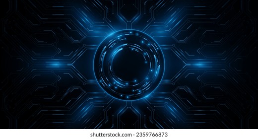 Sci-fi background with HUD circle and glowing cpu board. Hi-tech dashboard panel. UI and GUI graphic for your design. Big Data visualization. Vector illustration. EPS 10.