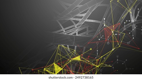 Fondo de ciencia ficción. Tuberías dinámicas de estructura de alambres con el uso de efecto plexo de colores y hexágonos.