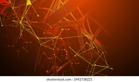 Fondo de ciencia ficción. Tuberías dinámicas de estructura de alambres con el uso de efecto plexo de colores y hexágonos.