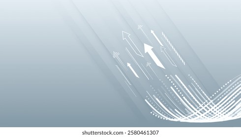 Sci-fi blue background with various technology elements. Science concept, vertical arrows and stripes. Abstract hi tech communication for presentation or banner.