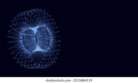 Toro azul de ficção científica com partículas e linhas. Conceito de conexão de rede. Toro de quadro vetorial. Resumo da tecnologia.