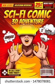 Sci-Fi comic cover template background, flyer brochure speech bubbles, doodle art, Vector illustration, you can place relevant content on the area.