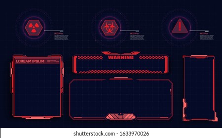 Sci-fi concept design. Futuristic modern user interface elements, hud control panel. High tech screen digital hologram red window. Futuristic elements user screen Monitor Interface. Vector 