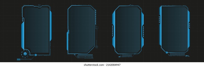 Sci-fi concept design. Futuristic vector HUD interface screen design. Names of digital callouts. Set of futuristic HUD UI GUI screen elements. High-tech screen for video games. 