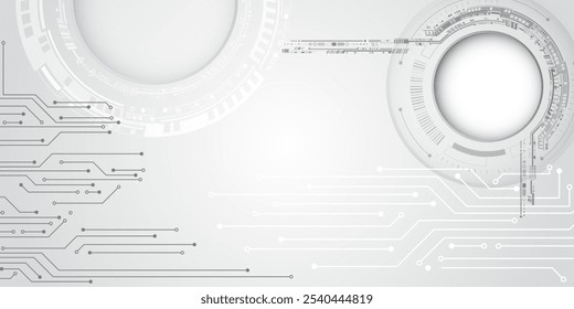 Concepto de ciencia ficción para presentación o Anuncio. Abstractas placa de circuito futurista. Diseño de tecnología digital de alta tecnología. Elementos de alta tecnología informática sobre un fondo gris.