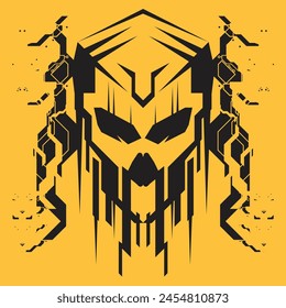 scifi cyberpunk robot devil ghost mask template, 2d illustration rendering vector