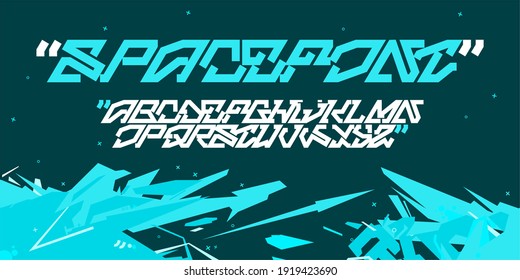 Sci-fi Cyberpunk Tech Abstract Technology Futuristic Alphabet Font Digital Spacefont Typography Vector Illustration