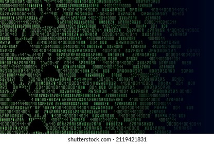 Sci-fi. Cyberpunk. Traces of cat's paws on a digital code. Horizontal template. There is free space for text. Vector illustration.